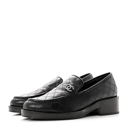 Chanel Calfskin Stitched CC Loafers 37 Black 3 of 9