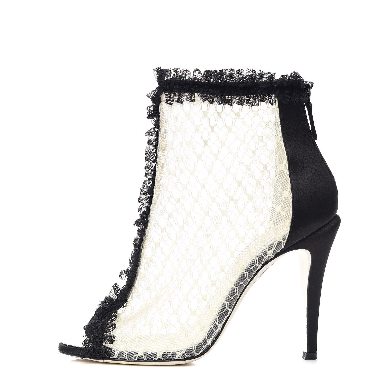 Chanel Lace Mesh Booties 37 IvoryBlack 1 of 9