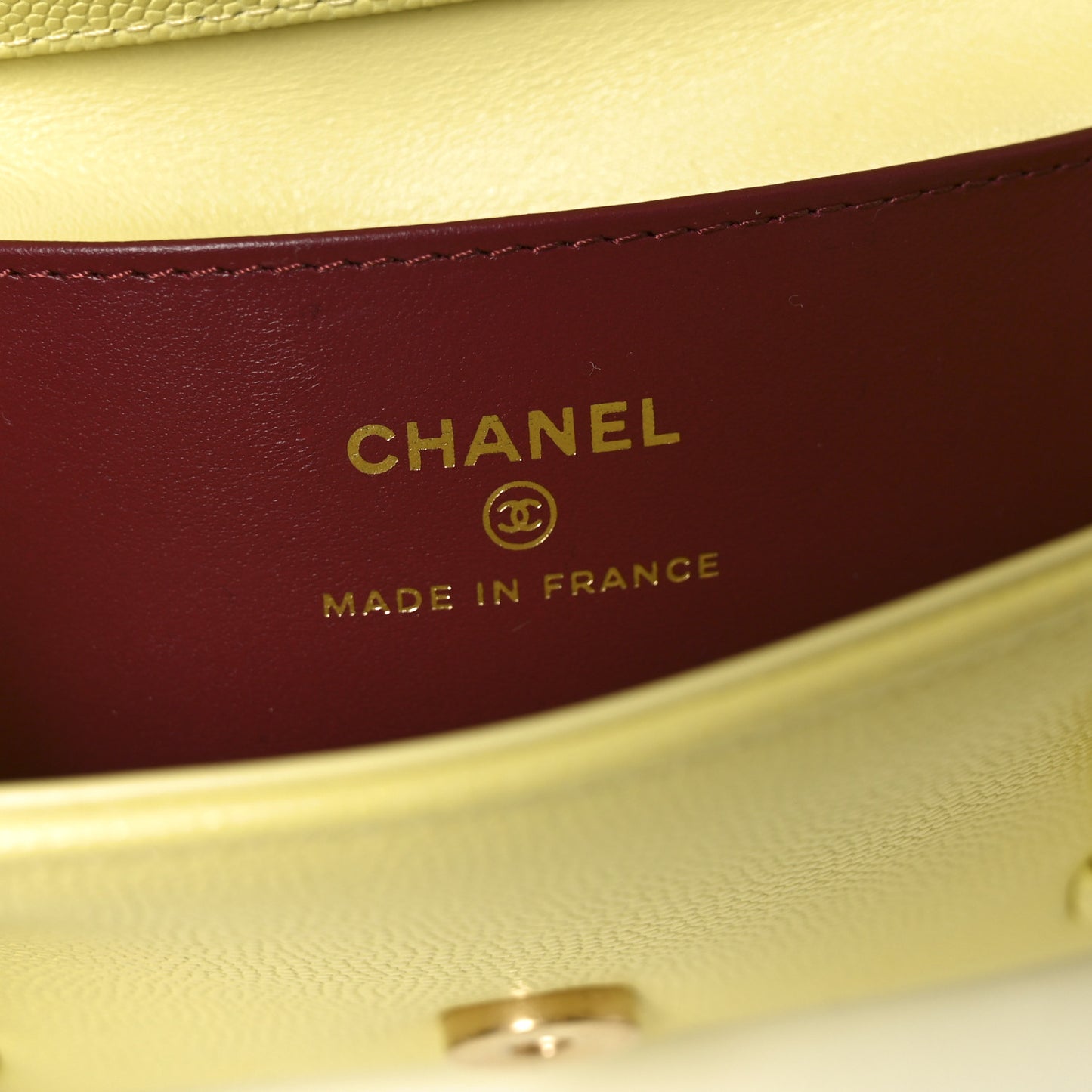 Shiny Caviar Mini Preppy Coco Shoulder Bag Light Yellow