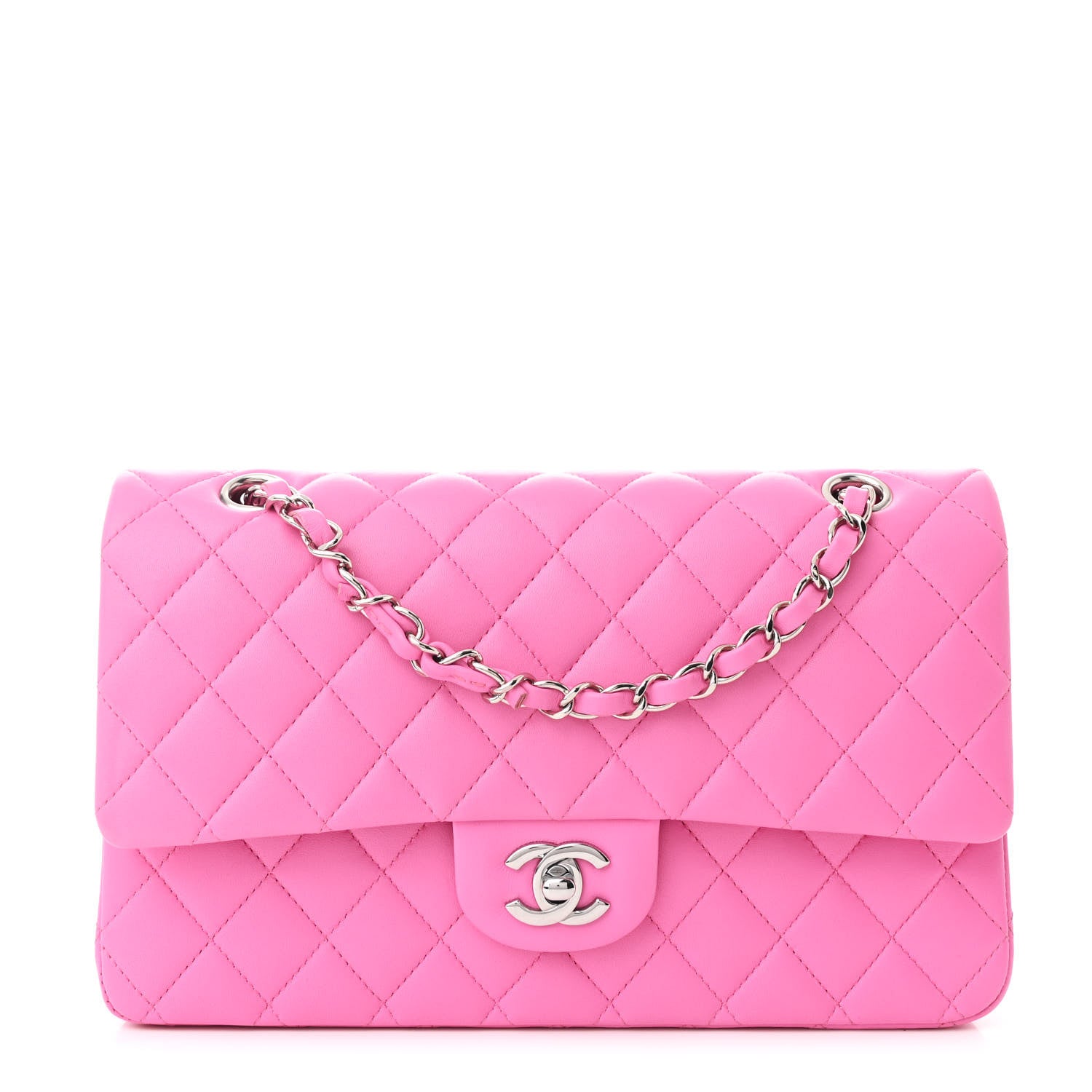 Chanel Lambskin Quilted Rainbow CC Medium Double Flap Neon Green Neon Pink 1 of 10
