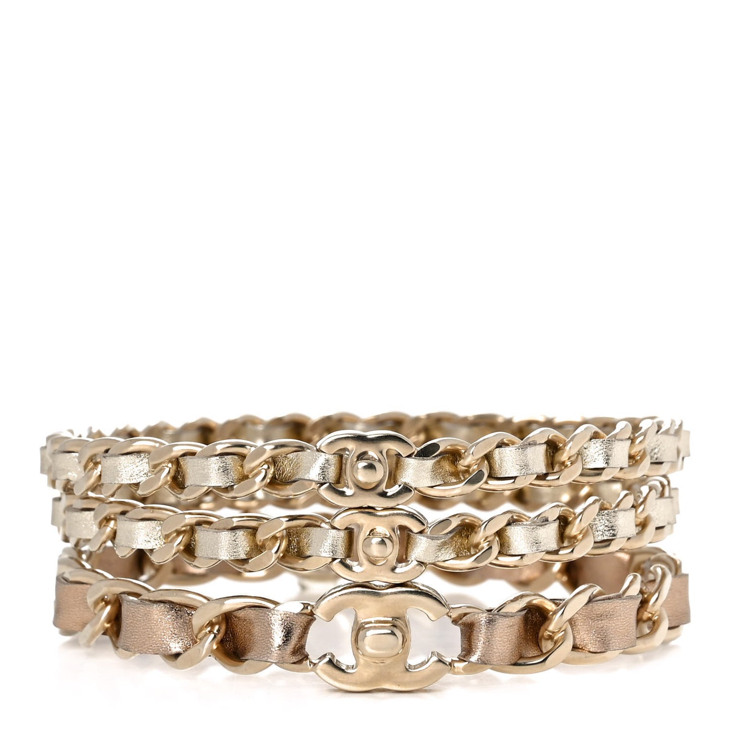 Lambskin Chain CC Bangle Bracelets Set of 3 L Gold