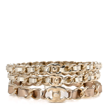 Chanel Lambskin Chain CC Bangle Bracelets Set of 3 L Gold 1 of 5