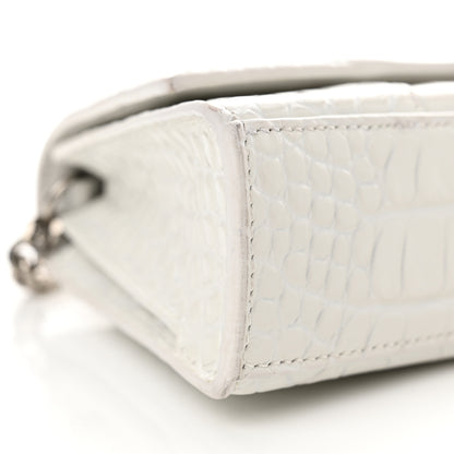 Balenciaga Shiny Calfskin Crocodile Embossed Small Hourglass Evening Chain Bag White 8 of 12