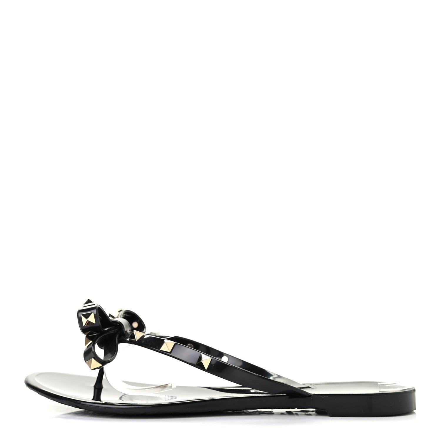 Valentino Garavani PVC Jelly Rockstud Bow Thong Sandals 39 Black 1 of 7