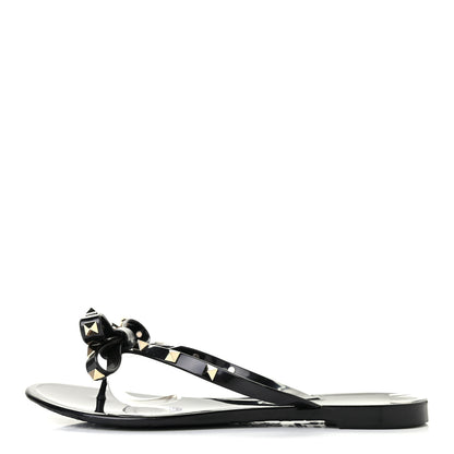 Valentino Garavani PVC Jelly Rockstud Bow Thong Sandals 39 Black 1 of 7