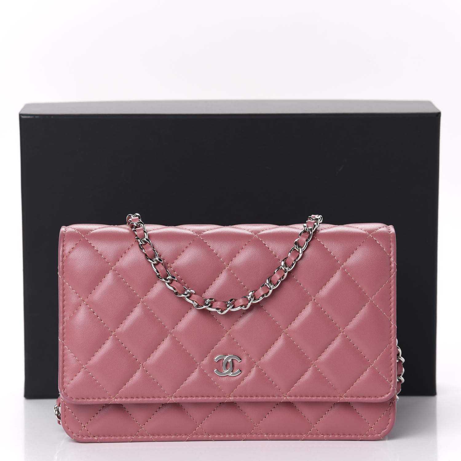 Chanel Lambskin Quilted Wallet On Chain WOC Dark Pink 12 of 12