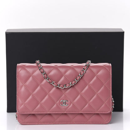 Chanel Lambskin Quilted Wallet On Chain WOC Dark Pink 12 of 12