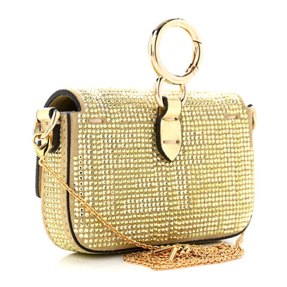 Fendi Crystal Vitello Laminato FF Nano Maxi Buckle Baguette Charm Light Gold 3 of 10
