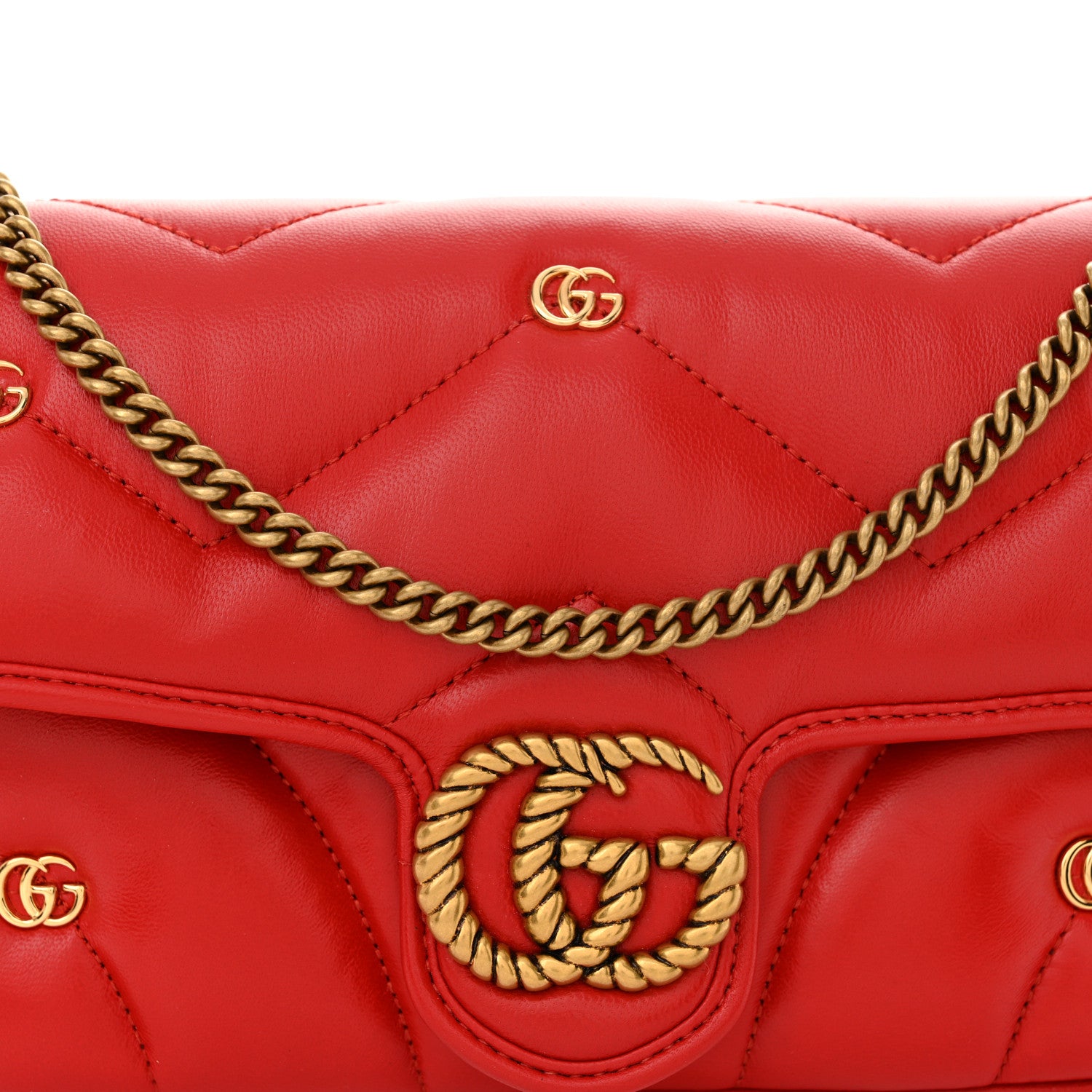 Gucci Calfskin Matelasse Double G Studs Mini Torchon GG Marmont Shoulder Bag Hibiscus Red 9 of 12