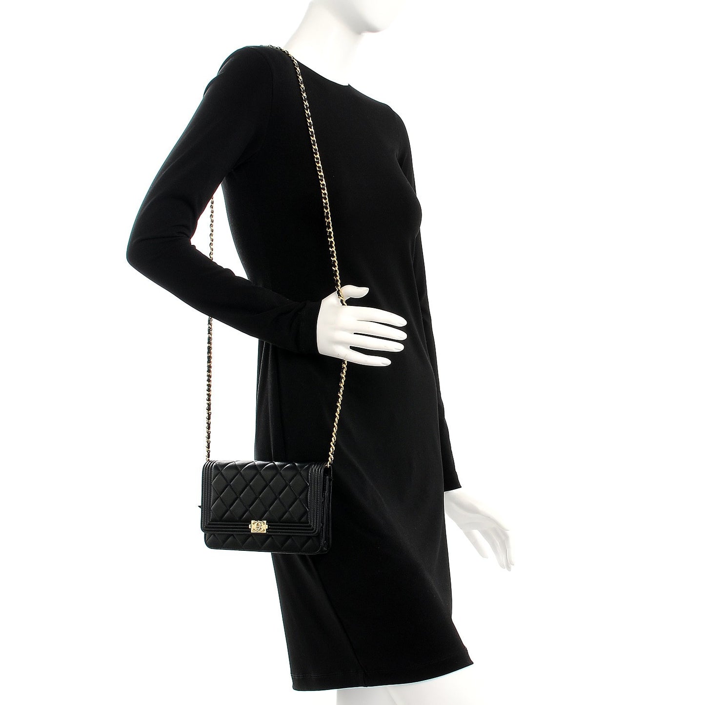 Lambskin Quilted Boy Wallet On Chain WOC Black
