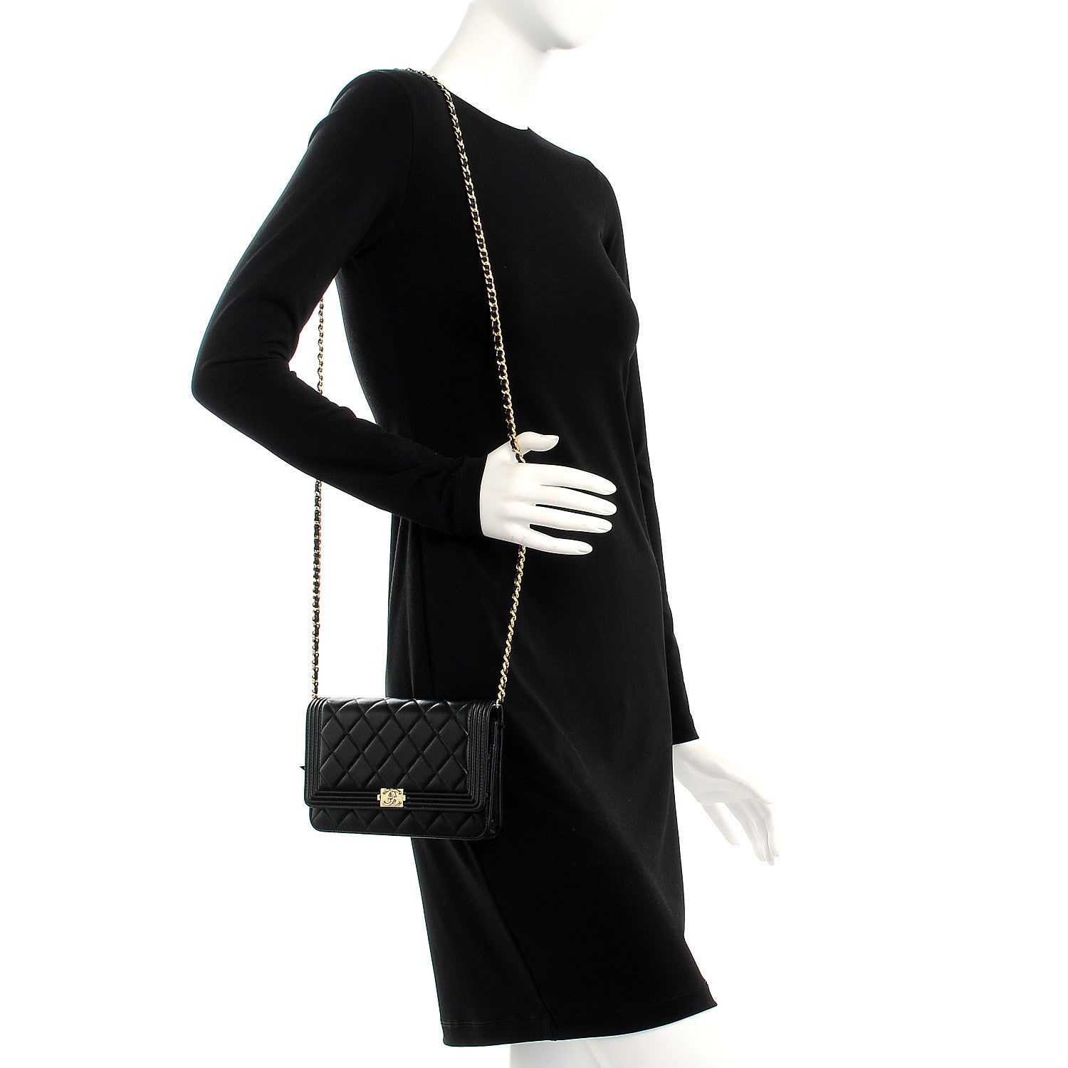 Chanel Lambskin Quilted Boy Wallet On Chain WOC Black 2 of 9
