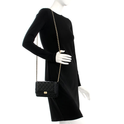 Chanel Lambskin Quilted Boy Wallet On Chain WOC Black 2 of 9