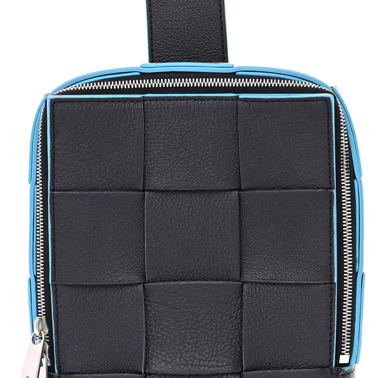 Grained Calfskin Intreccio Mini Cassette Sling Bag Deep Blue Pool