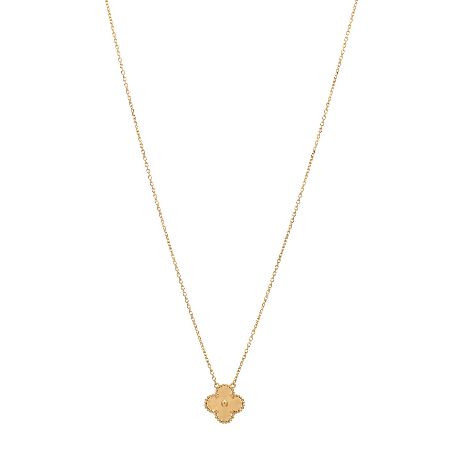 18K Yellow Gold Guilloche Vintage Alhambra Pendant Necklace