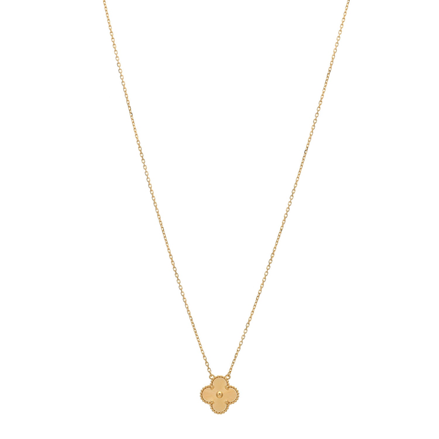 Van Cleef & Arpels 18K Yellow Gold Guilloche Vintage Alhambra Pendant Necklace 1 of 3