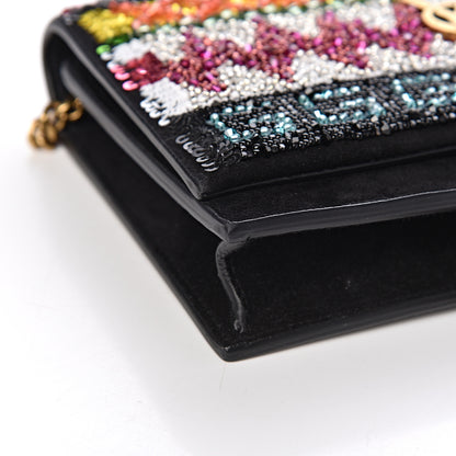 Saint Laurent Suede Sequin Bead Embellished Classic Monogram Kate Tassel Chain Wallet Black Multicolor 8 of 10