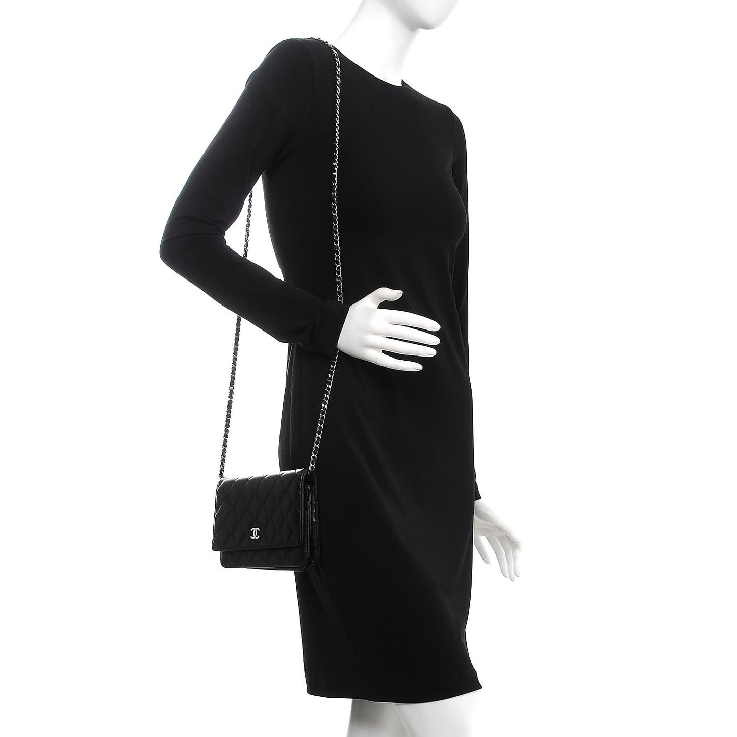 Lambskin Quilted Wallet On Chain WOC Black