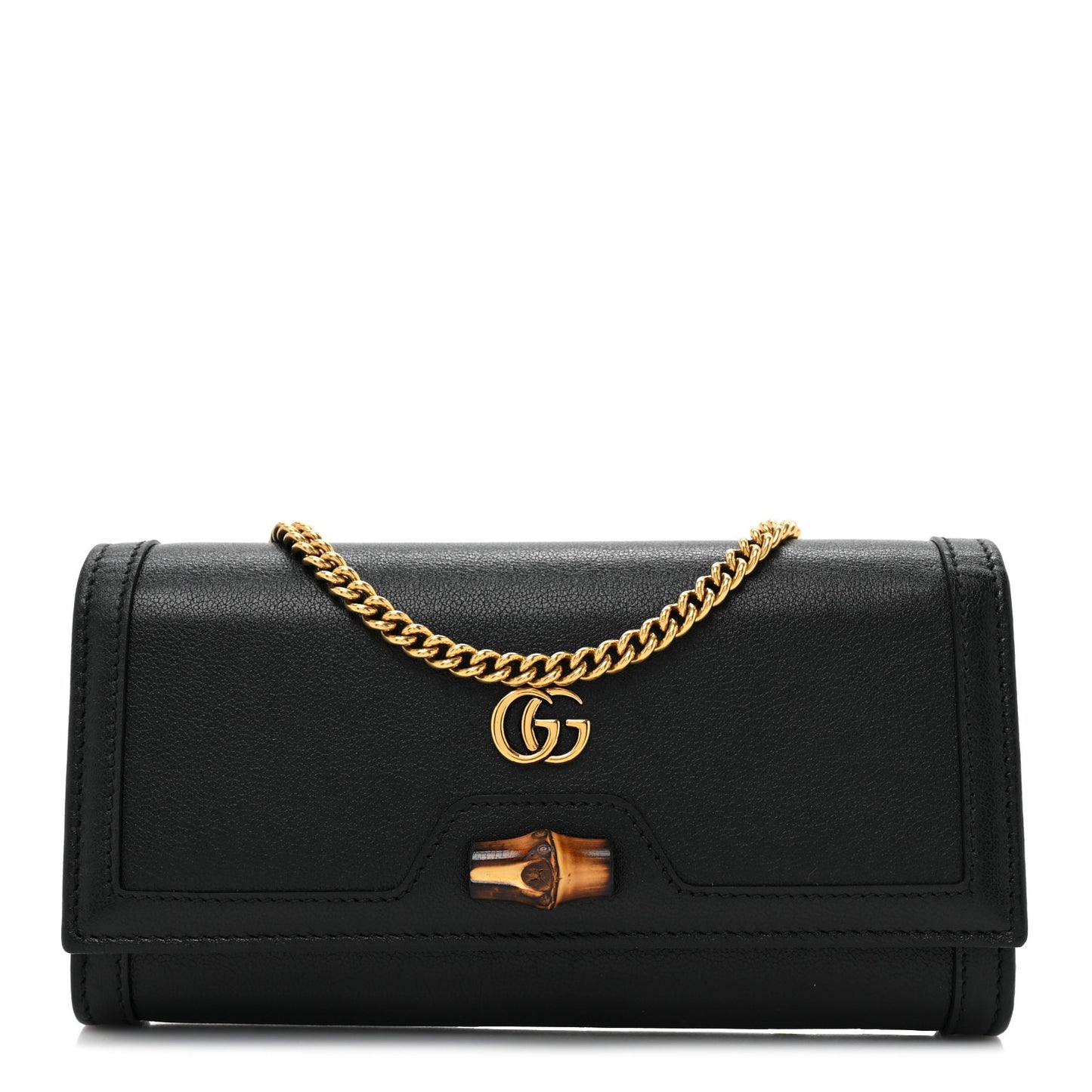 Wonka Grain Calfskin Diana Chain Wallet Black