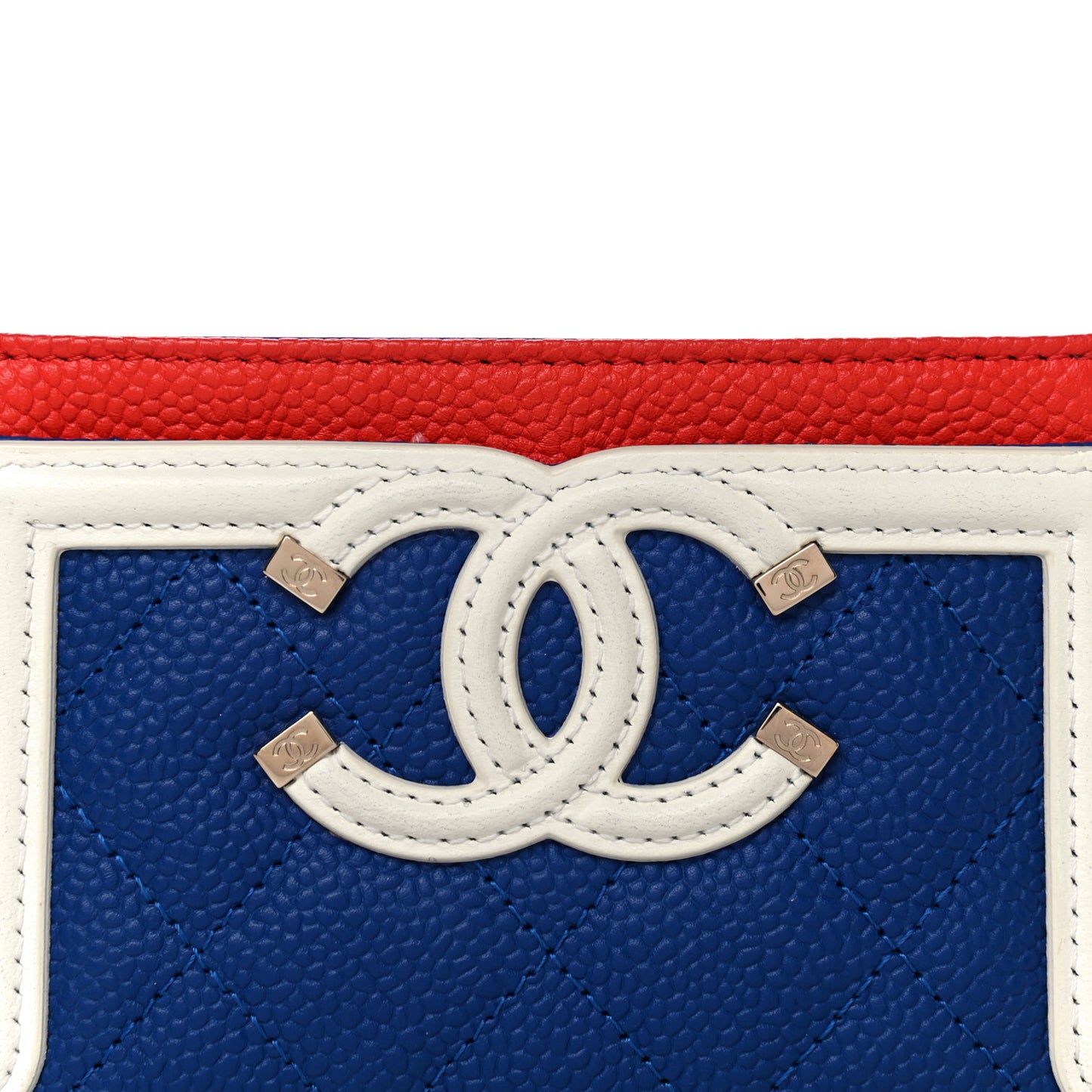 Caviar Quilted Filigree Card Holder Blue White Red