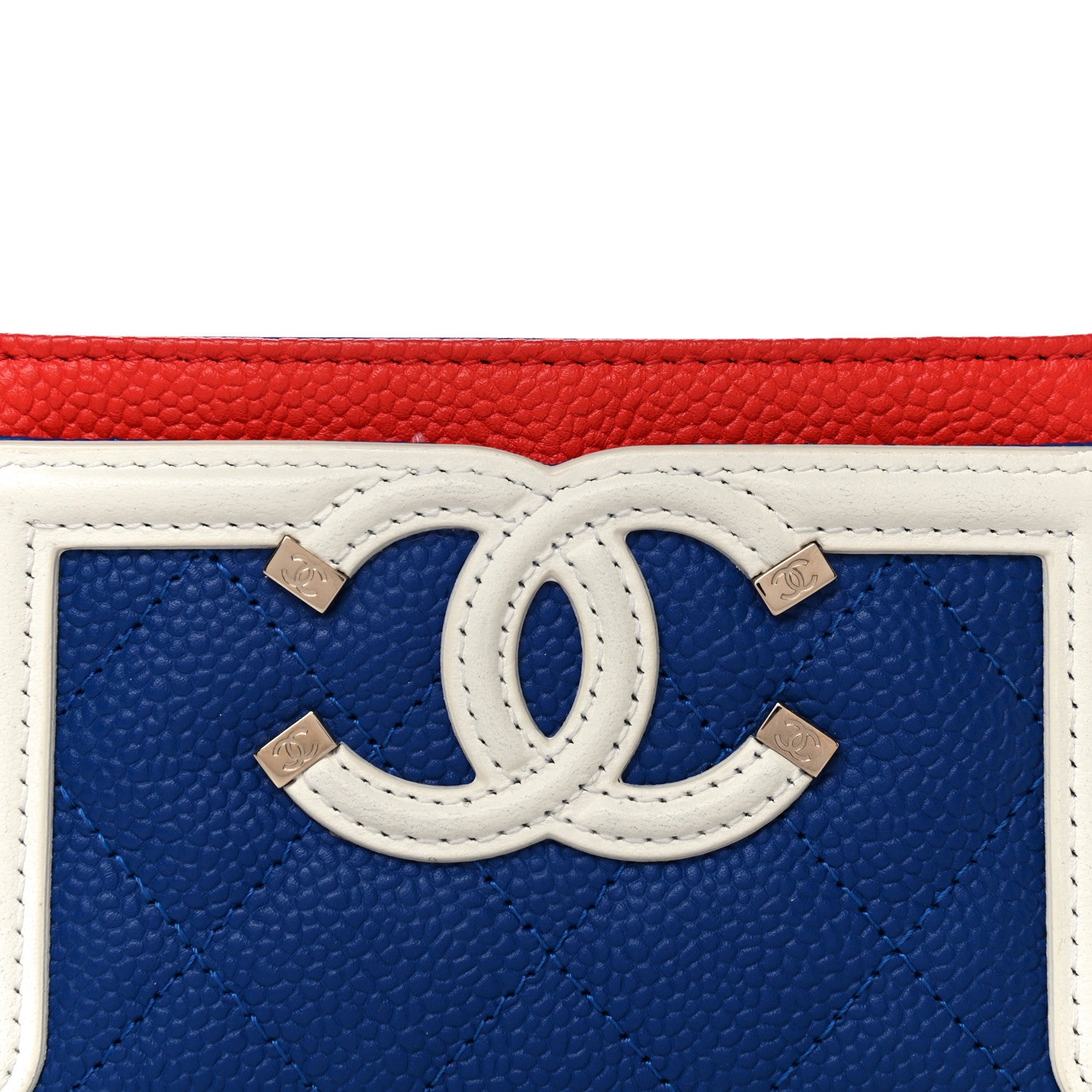 Chanel Caviar Quilted Filigree Card Holder Blue White Red 8 of 11