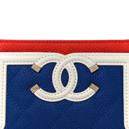 Chanel Caviar Quilted Filigree Card Holder Blue White Red 8 of 11
