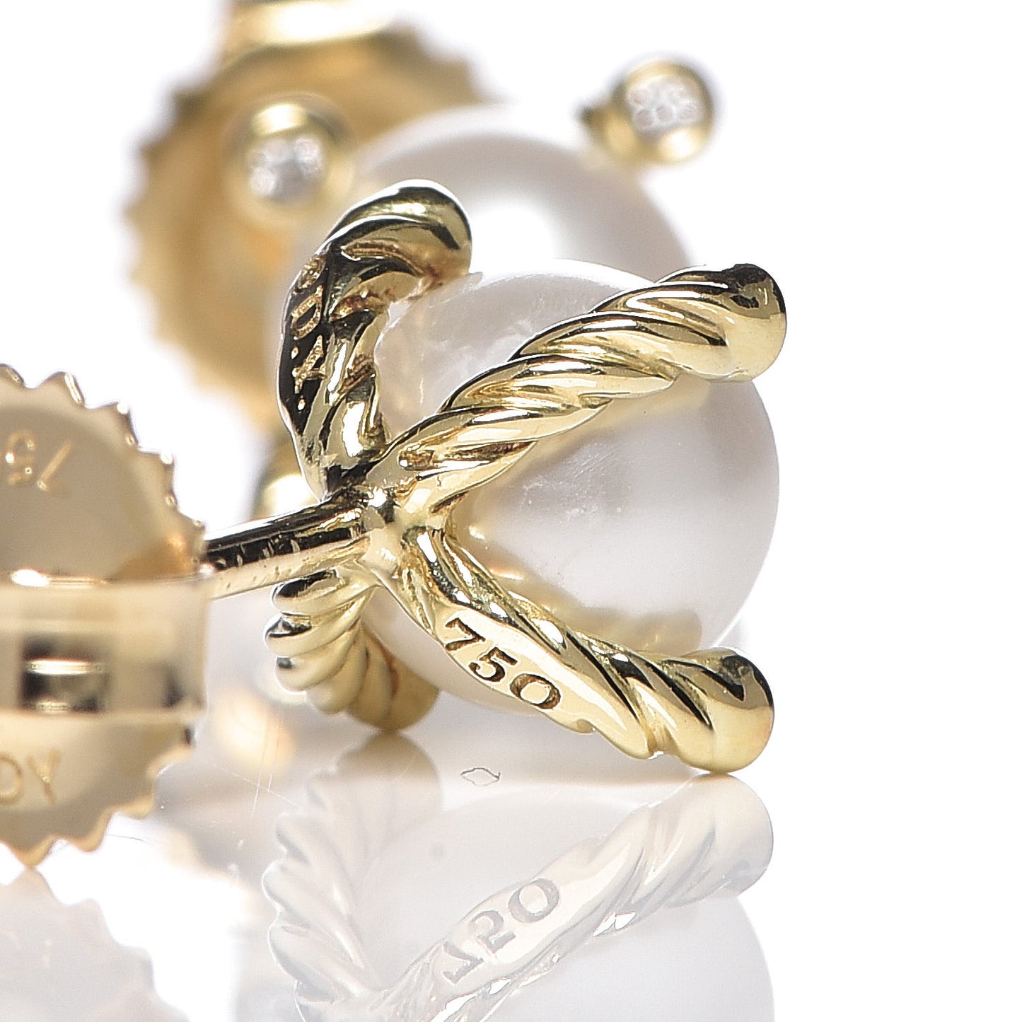 18K Yellow Gold Diamond Pearl 6mm Solari Earrings