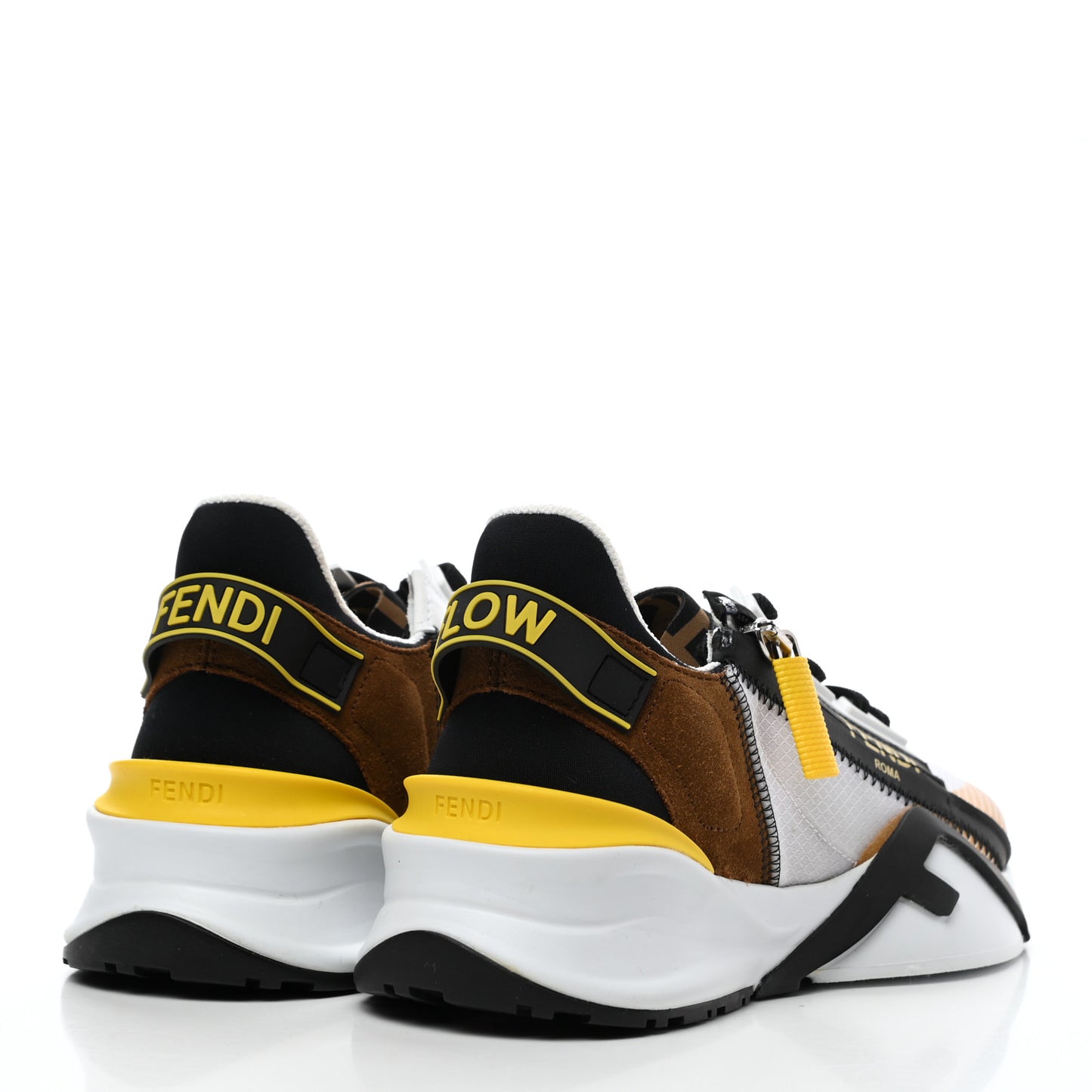 Nylon Suede Transparent Womens Fendi Flow Low Top Sneakers 35 Black Limone Tobacco