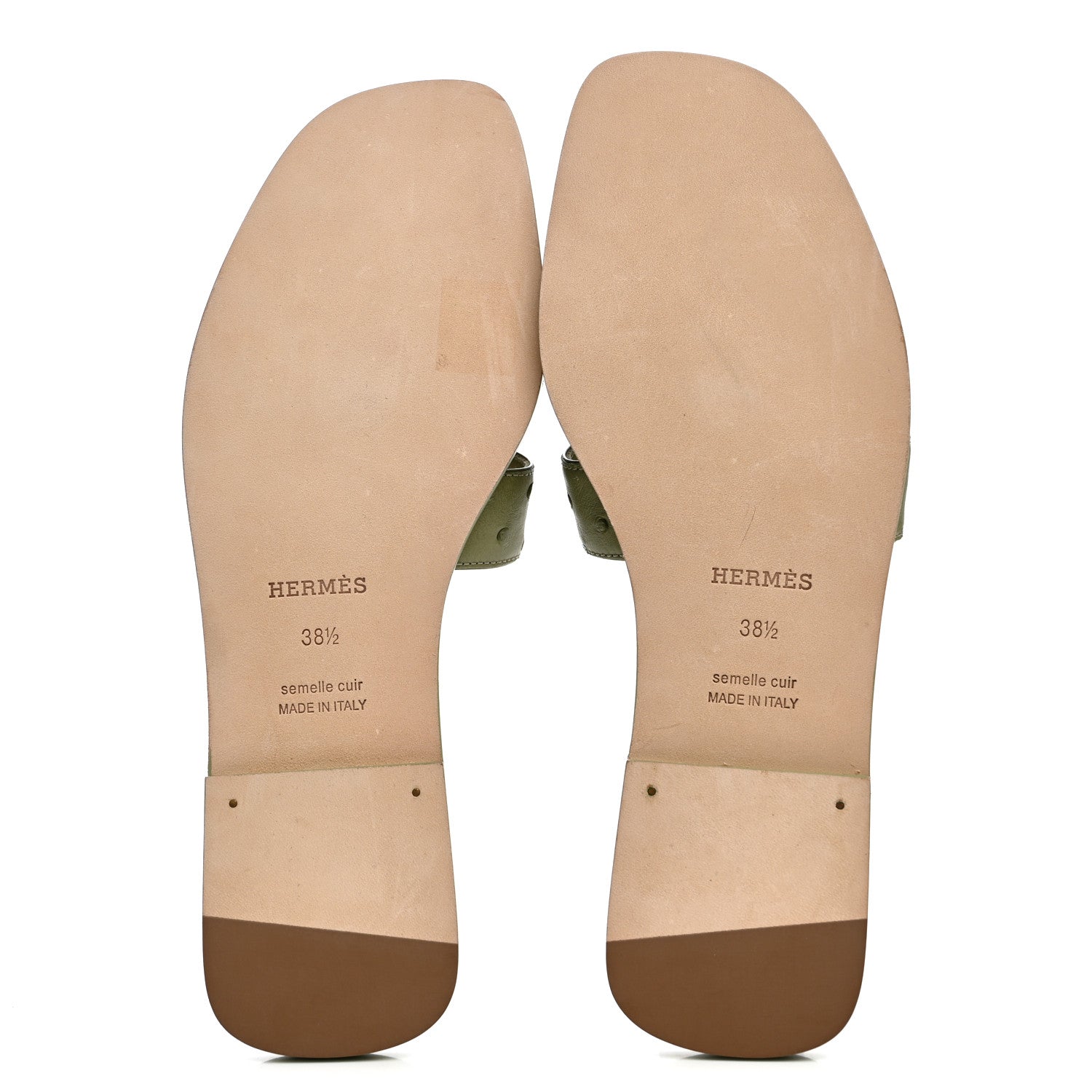 Hermes Ostrich Oran Sandals 38.5 Vert Mosaique 6 of 9