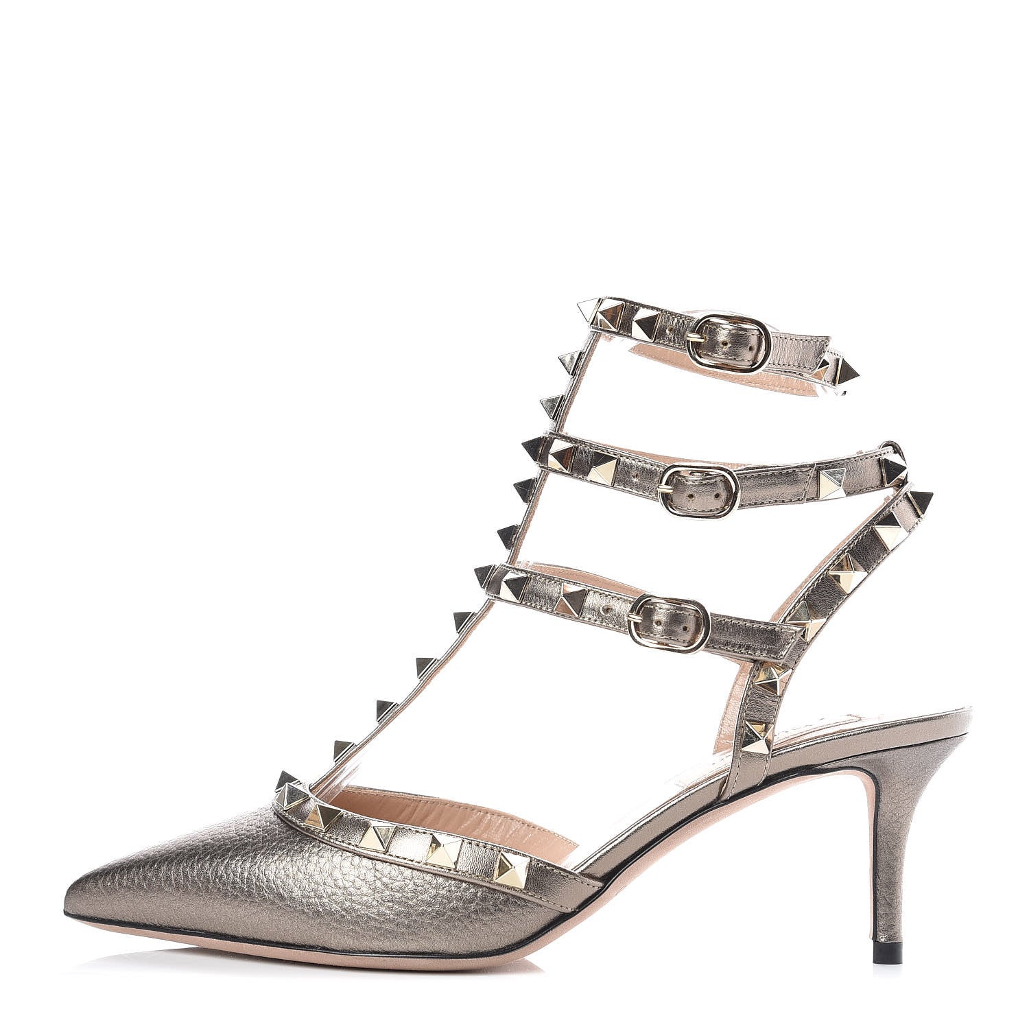 Valentino Garavani Metallic Pebbled Calfskin Rockstud Ankle Strap 65mm Pumps 36.5 Sasso 1 of 9