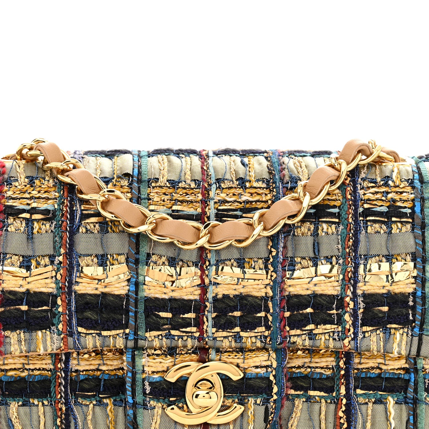 Chanel Tweed Quilted Egyptian Mini Rectangular Flap Green Black 8 of 10