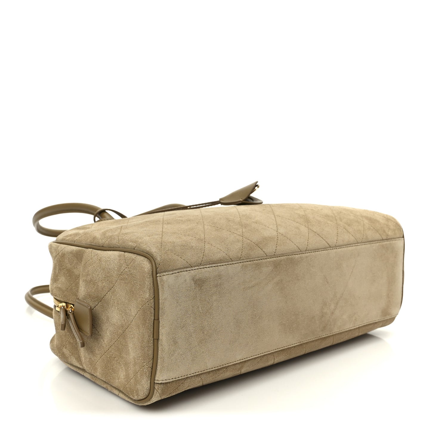 Suede Calfskin Large Perfect Bowling Bag Dark Beige