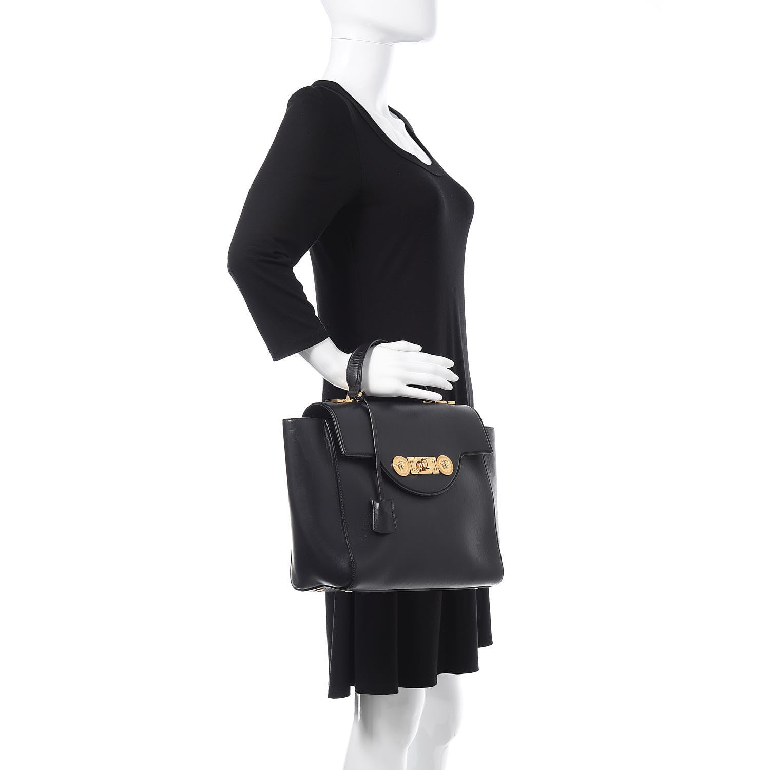 Versace Calfskin Signature Satchel Black 2 of 18