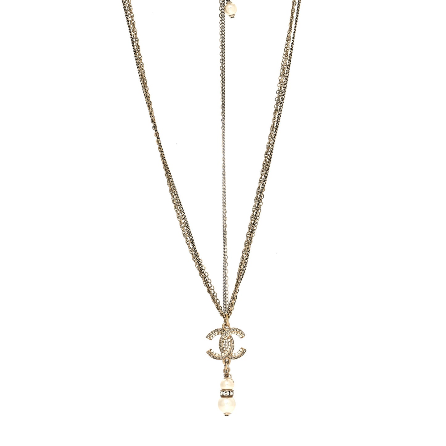 Crystal CC Pearl Drop Necklace Gold