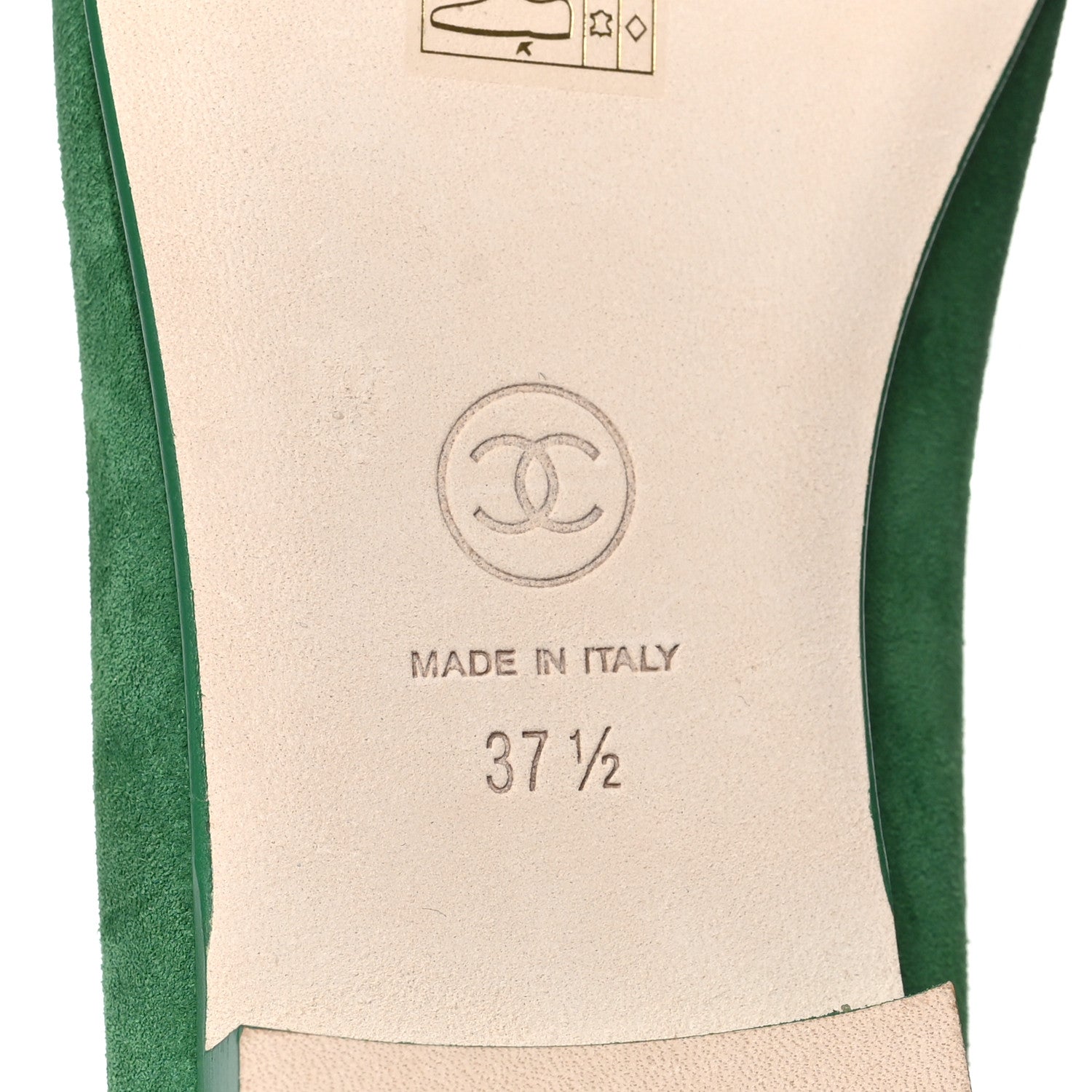 Chanel Suede Patent Cap Toe CC Ballerina Flats 37.5 Green 7 of 10