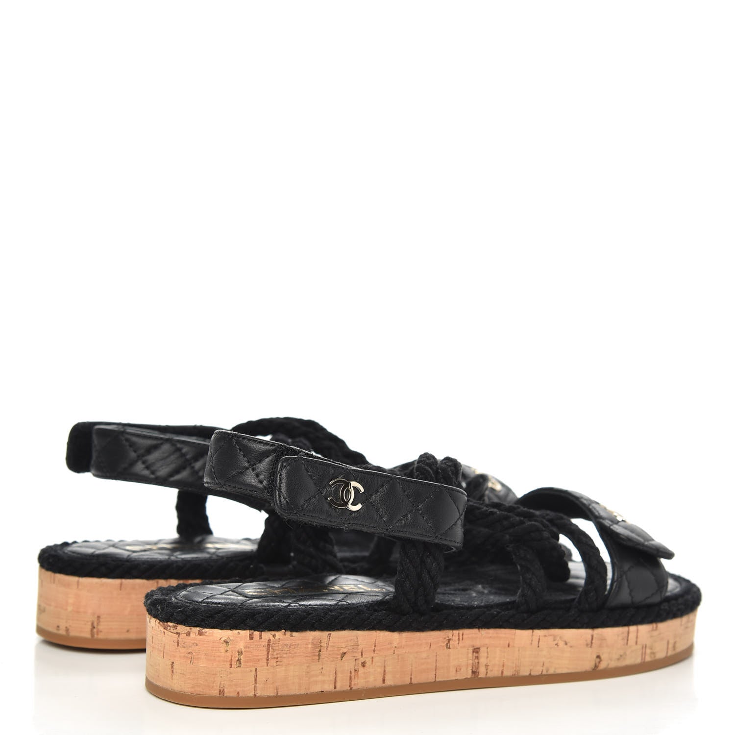 Chanel Cord Lambskin Quilted Logo Sandals 37 Black 4 of 8