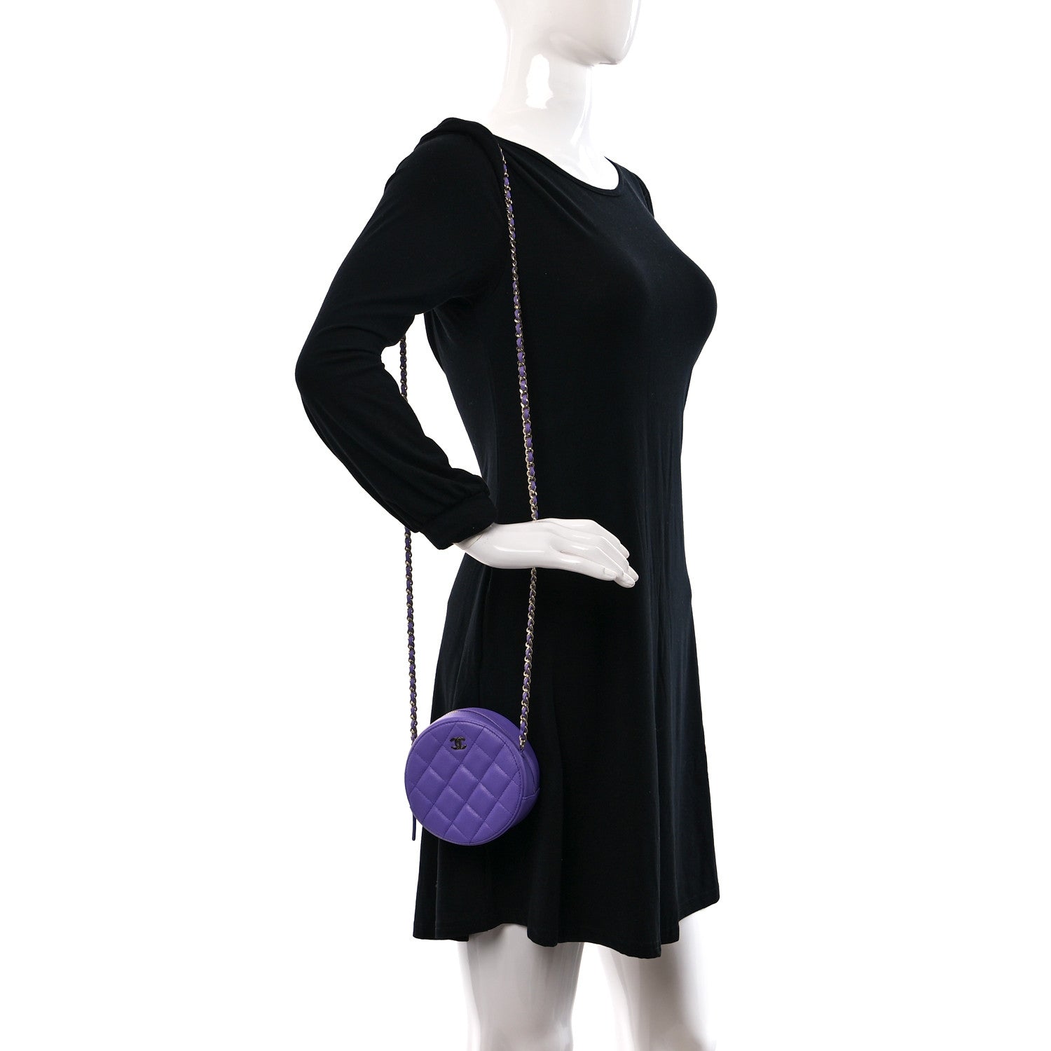 Chanel Caviar Quilted Round Clutch With Chain Purple 2 of 10