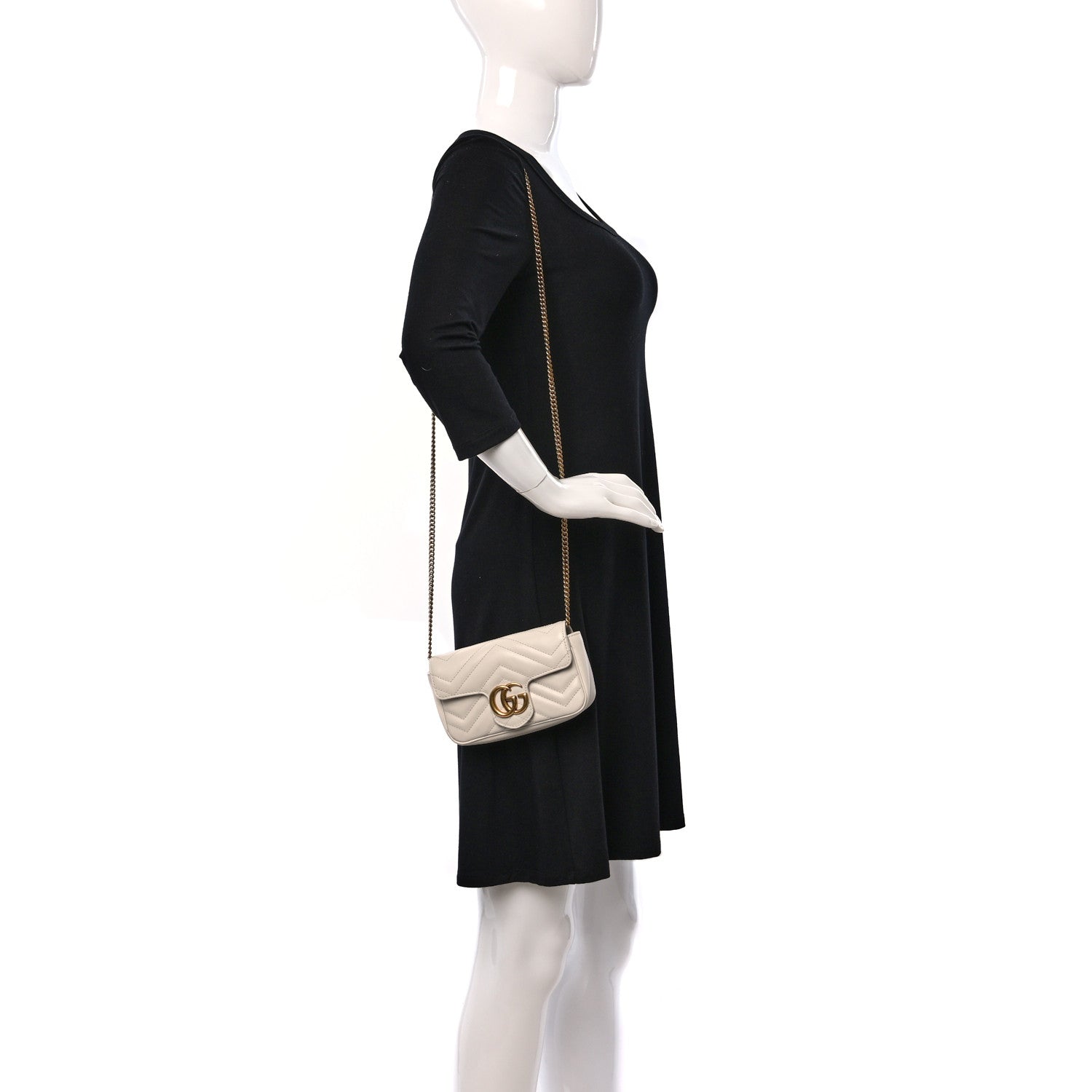 Gucci Calfskin Matelasse Super Mini GG Marmont Shoulder Bag White 2 of 11