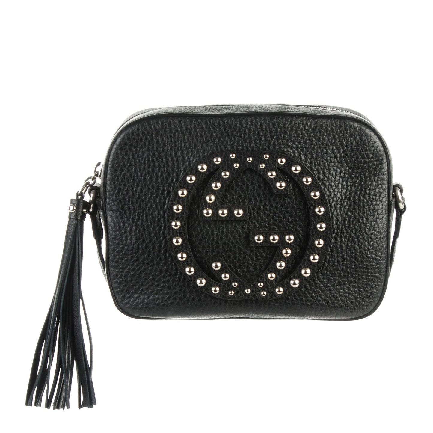 Pebbled Calfskin Studded Small Soho Disco Bag Black