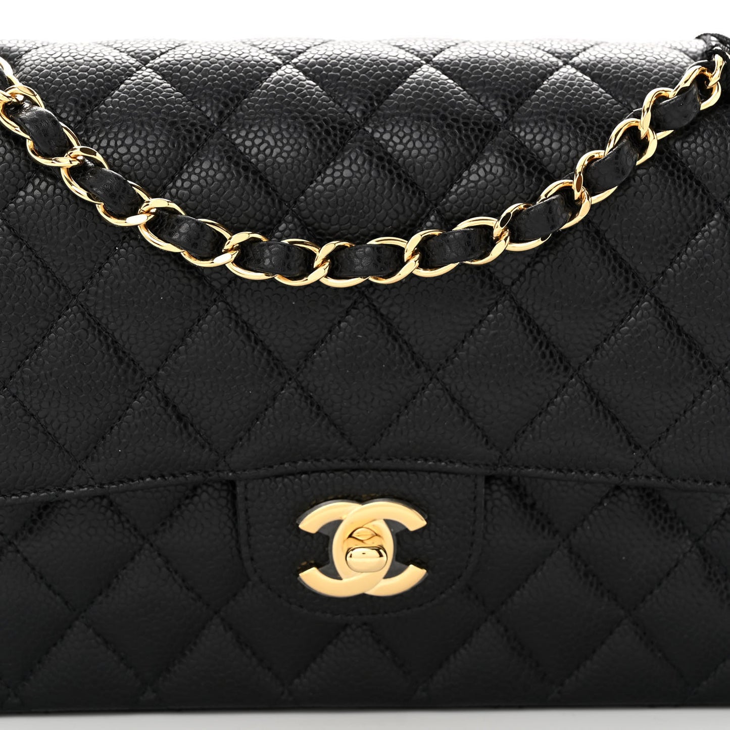 Caviar Quilted Medium Double Flap Black