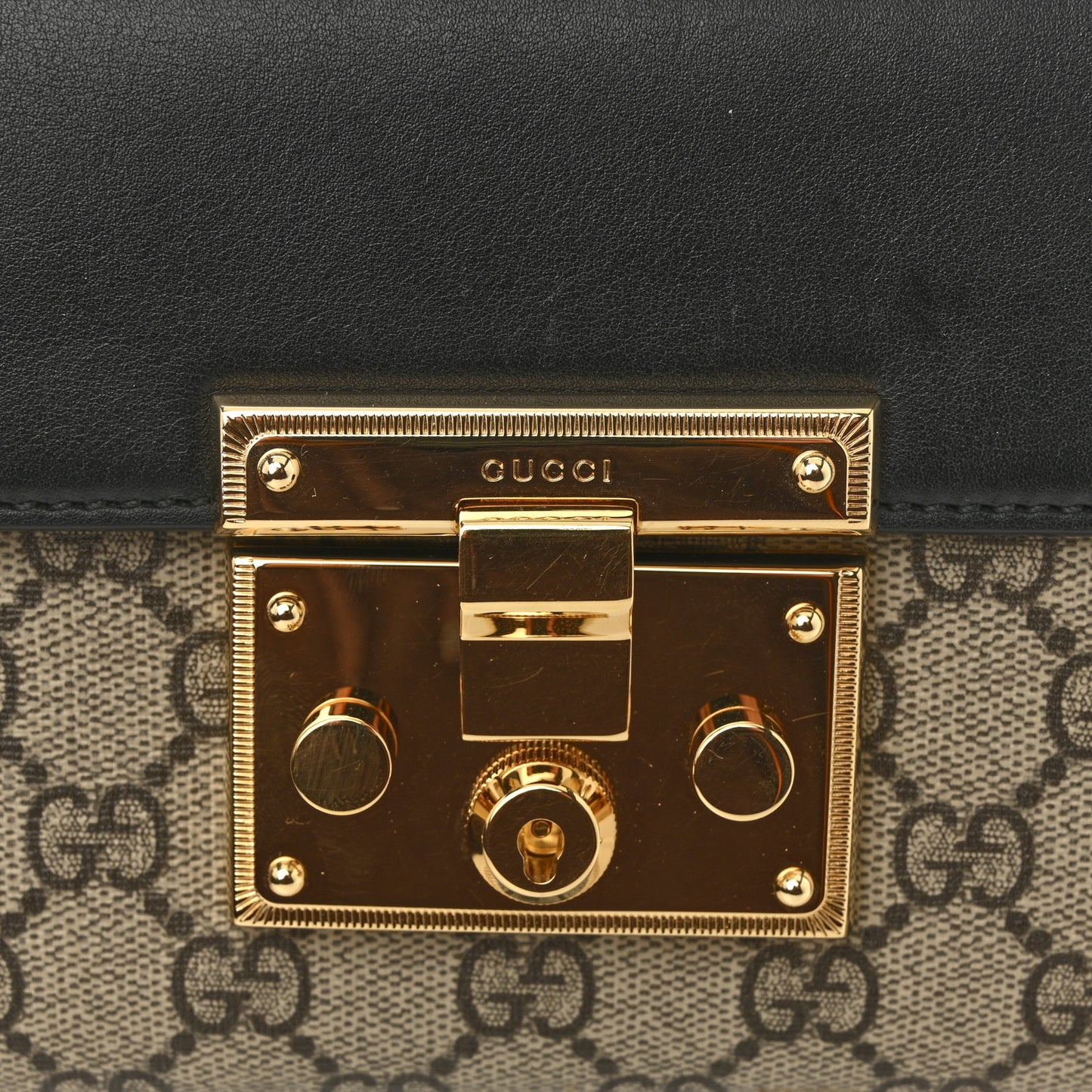GG Supreme Monogram Calfskin Small Padlock Shoulder Bag Beige Black Cuir
