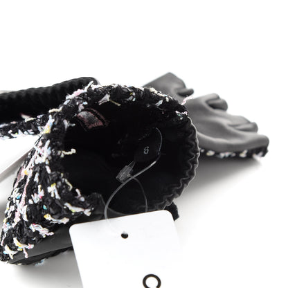 Chanel Fantasy Tweed CC Fingerless Gloves 8 Black White Pink 3 of 5