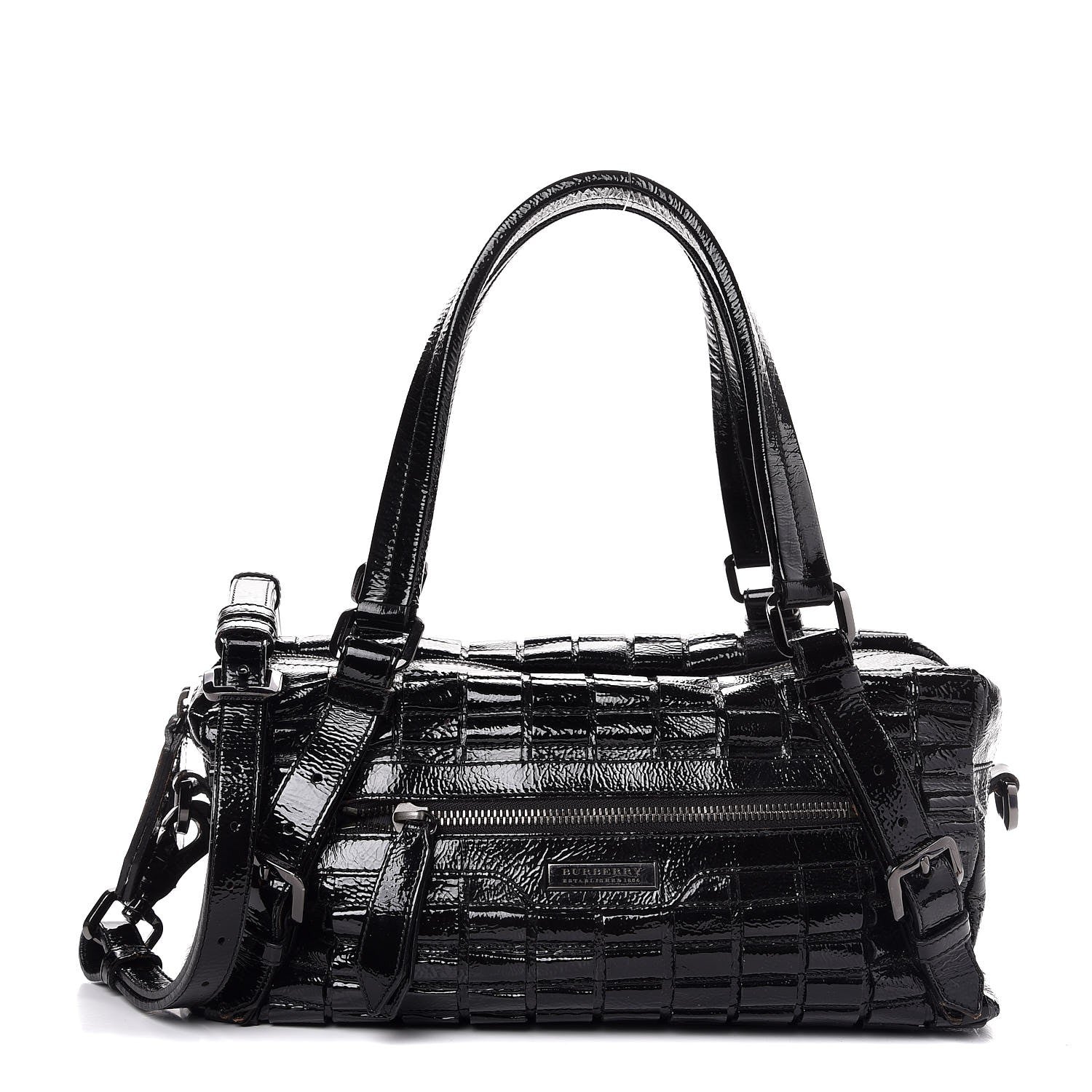 Burberry Patent Cartridge Pleat Tote Black 1 of 15
