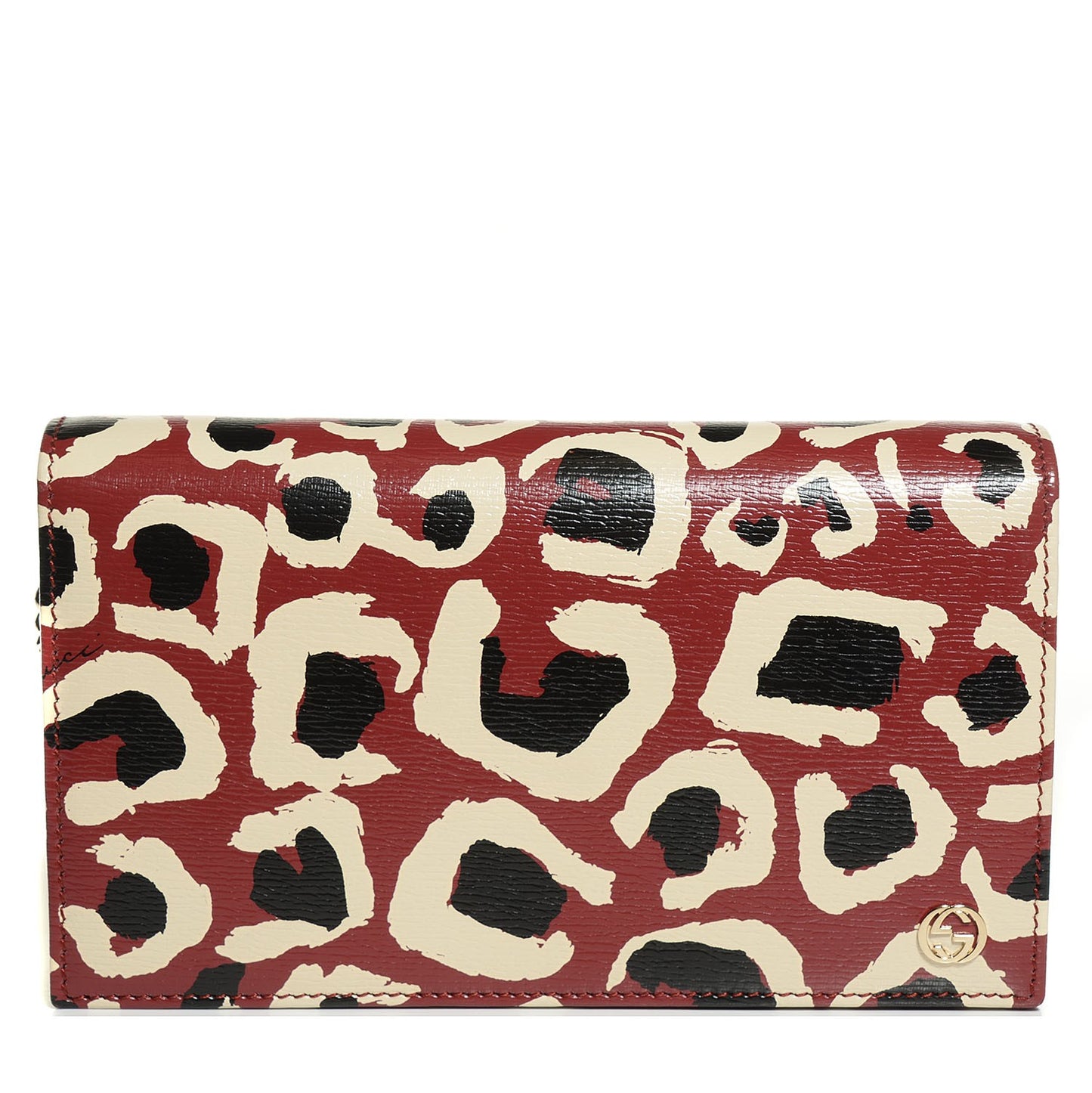 Patent Leopard Print Betty Chain Wallet Brick Red Black