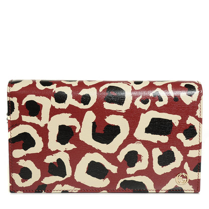 Gucci Patent Leopard Print Betty Chain Wallet Brick Red Black 1 of 6