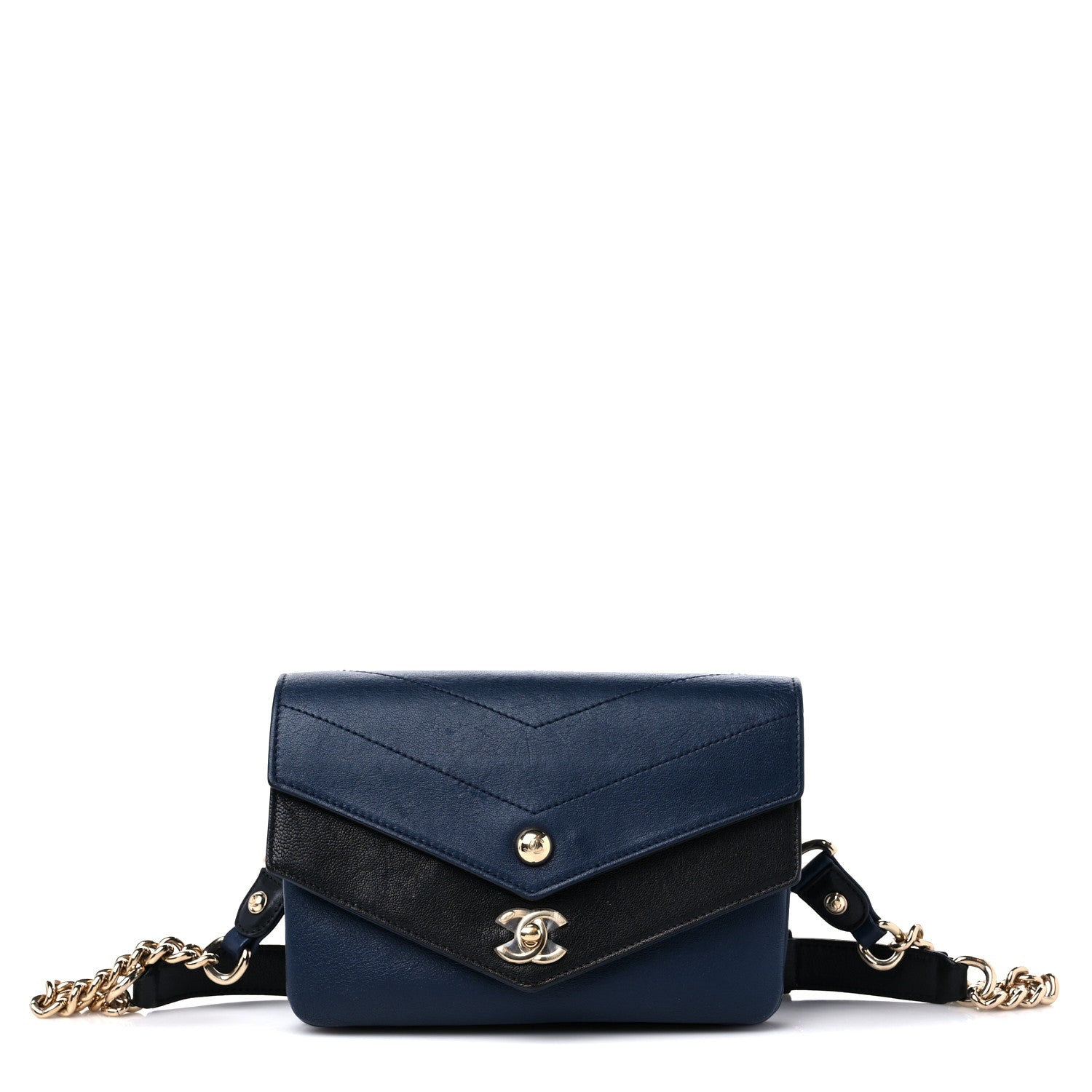 Chanel Sheepskin Chevron Quilted Double Chevron Waist Bag Navy Black 1 of 13