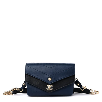 Chanel Sheepskin Chevron Quilted Double Chevron Waist Bag Navy Black 1 of 13