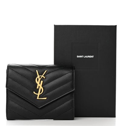 Saint Laurent Grain De Poudre Matelasse Chevron Monogram Compact Tri Fold Wallet Black 11 of 11