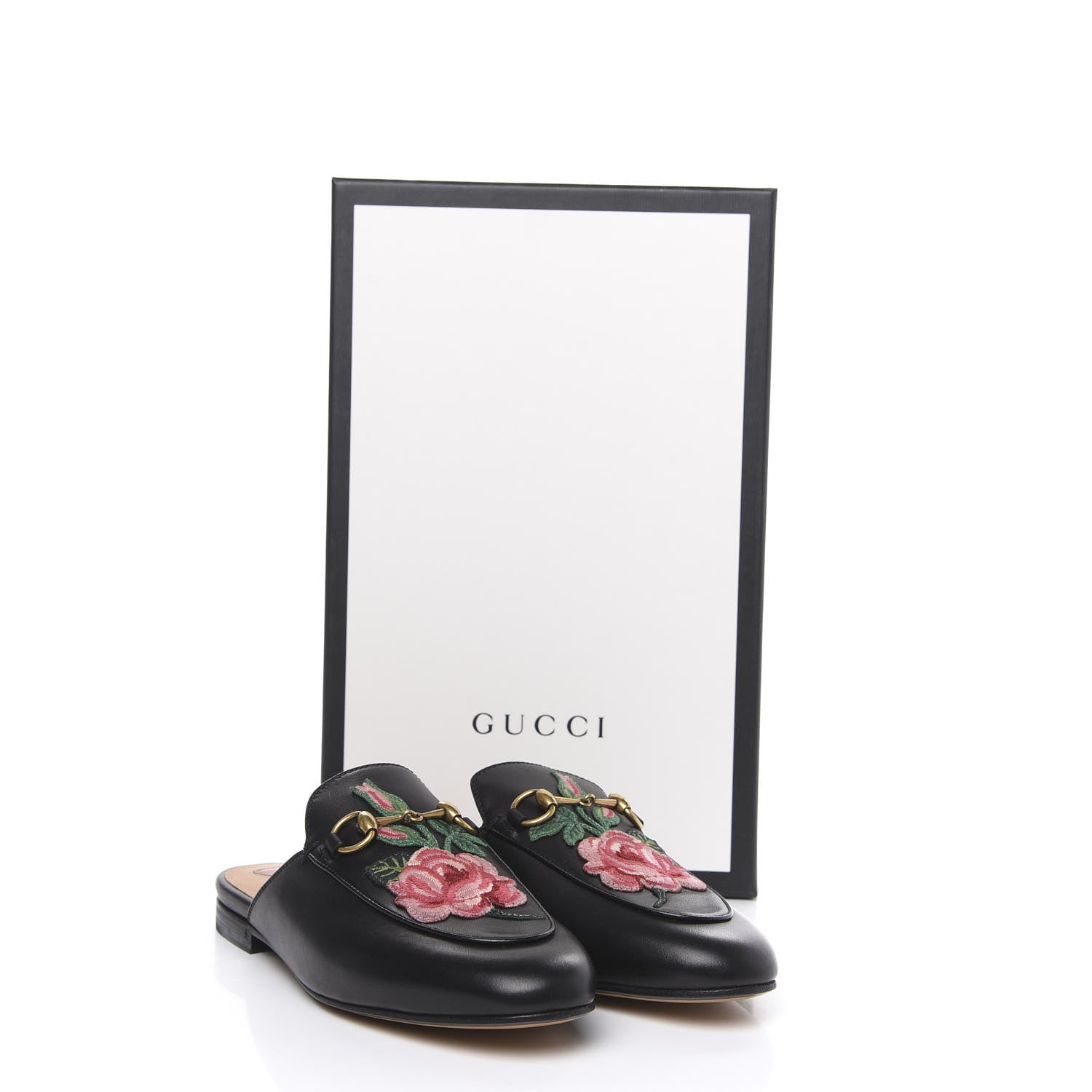 Gucci Calfskin Flower Embroidered Princetown Slippers 36 Black 9 of 9