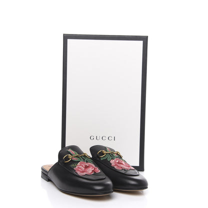 Gucci Calfskin Flower Embroidered Princetown Slippers 36 Black 9 of 9