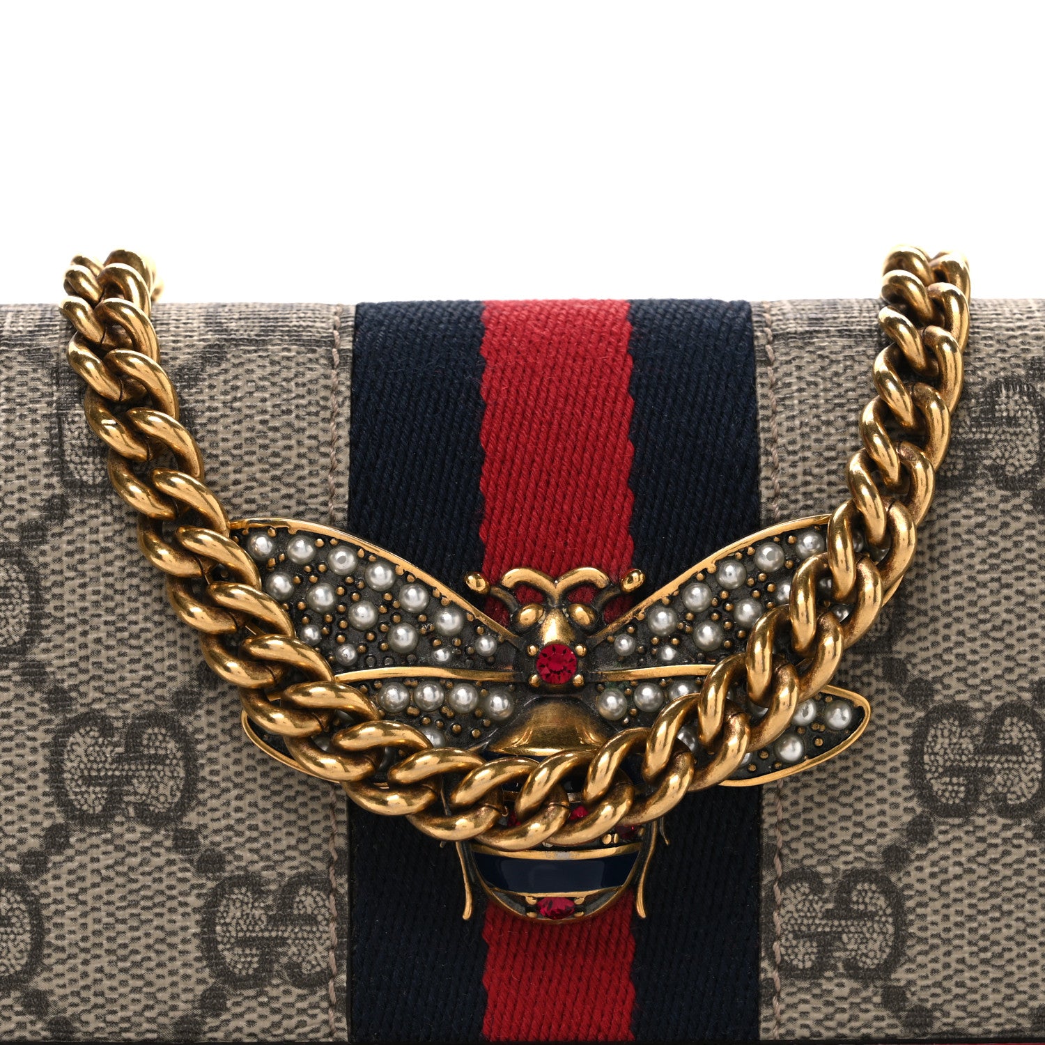 GUCCI Queen Margaret（クイーンマーガレット）GGスプリーム Gucci GG Supreme Monogram Web Queen Margaret Chain Wallet Red